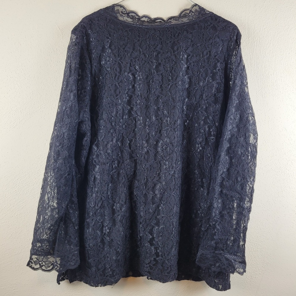 Kathy Ireland Women's XL/2XL Lace Top Black Long Sleeves Lined Vintage - Picture 2 of 6